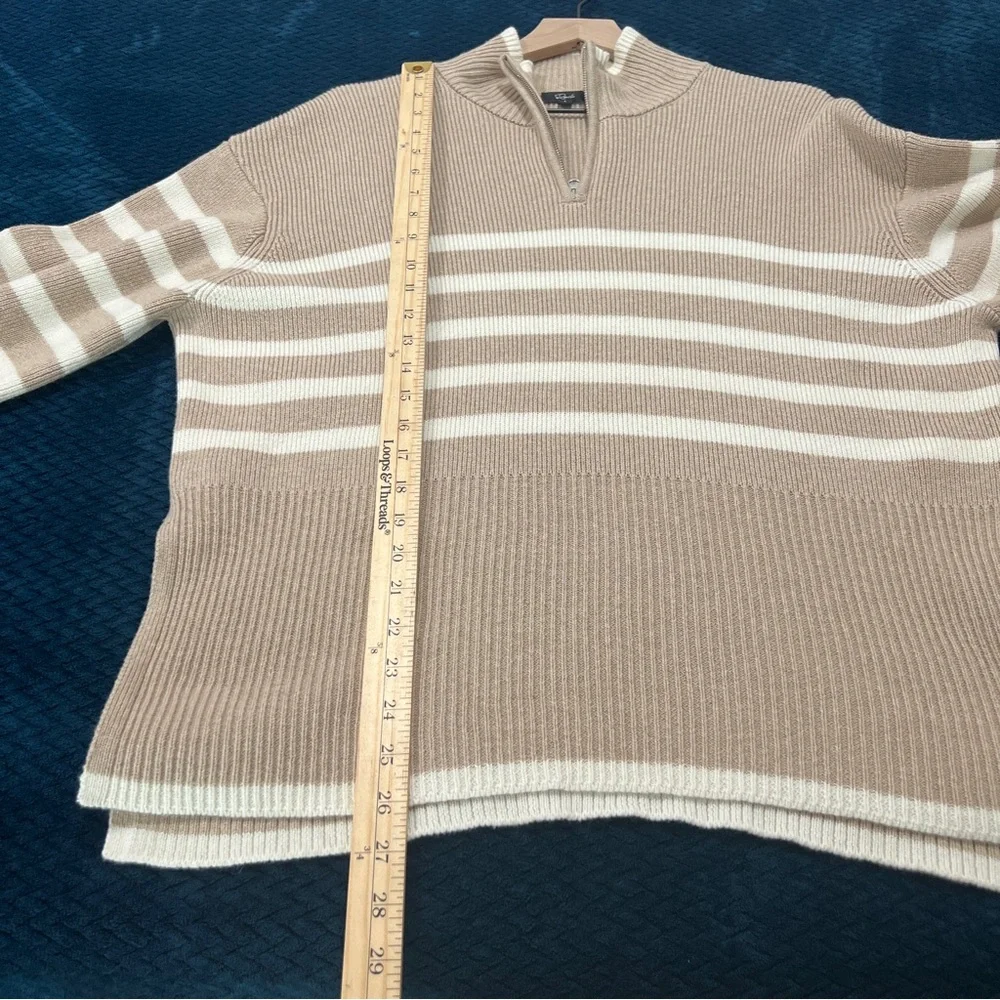 Rails Tessa‎ Sweater Merino Wool Sand Striped Quarter Zip Mock Neck Sweater L